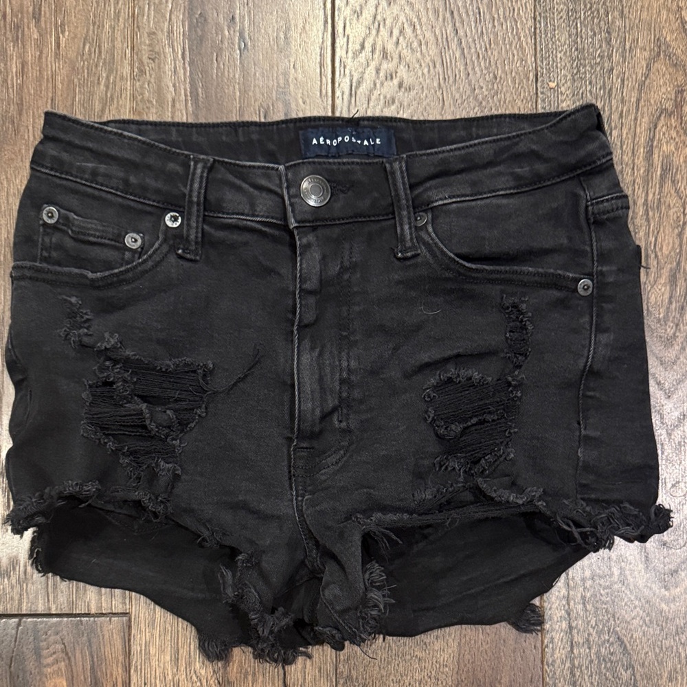 Aeropostale Women's Black Ripped Jean Shorts